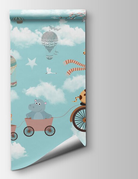 Carta da parati Giraffa in bicicletta con animali in treno, Carta da parati per Bambini, Carta da parati popolare, u41137 - Tapeko.it