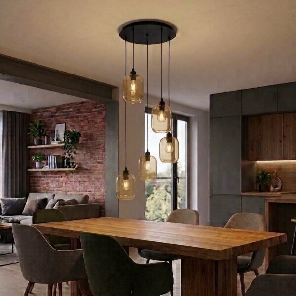 BRILAGI - Lampadario LED su cavo RETRO GLASS 5xE27/60W/230V nero/marrone fumé