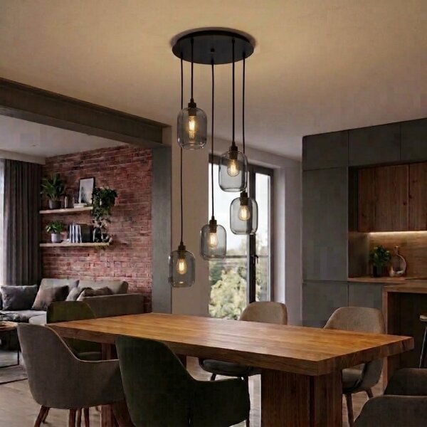 BRILAGI - Lampadario LED a sospensione con cavo RETRO GLASS 5xE27/60W/230V nero/grigio fumé