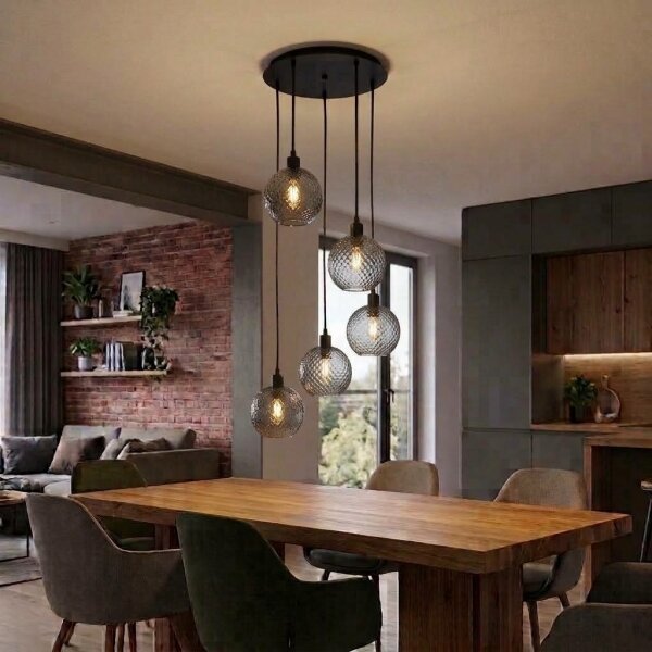 BRILAGI - Lampadario LED su cavo RETRO GLASS 5xE27/60W/230V nero/grigio fumé