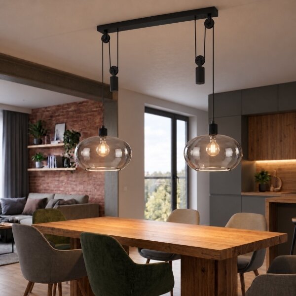 BRILAGI - LED Lampadario a sospensione con cavo RETRO GLASS 2xE27/40W/230V nero/grigio fumé