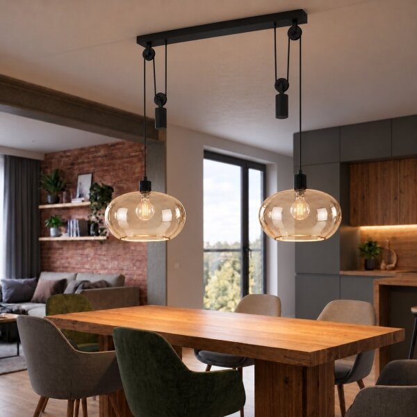 BRILAGI - LED Lampadario a sospensione con cavo RETRO GLASS 2xE27/40W/230V nero/beige fumato