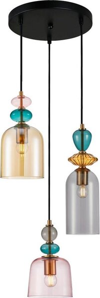 Lampada a sospensione decorativa multicolore rotonda a tre paralumi in vetro colorato per soggiorno sala da pranzo 3xE27 40W NAMOS Italux