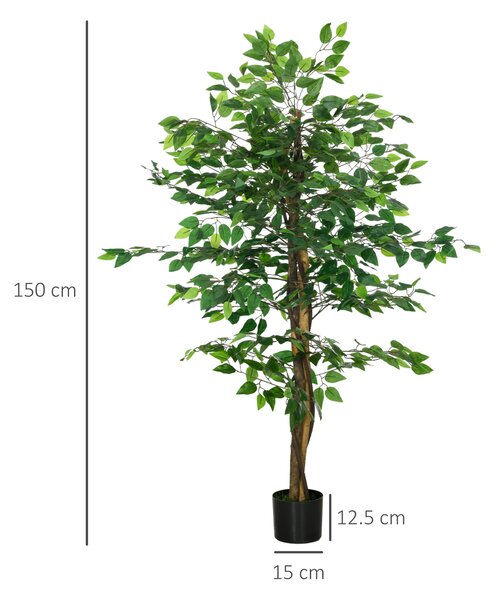 HOMCOM Pianta Artificiale di Ficus Alta 150cm per Interno ed Esterno con Vaso Incluso