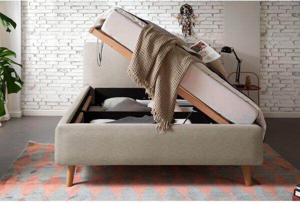 Letto matrimoniale imbottito grigio tortora con contenitore con rete inclusa 140x200 cm Mattis – Meise Möbel