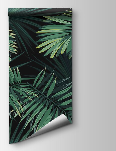 Carta da parati Foglie tropicali su sfondo scuro, Carta da parati 3d, Carta da parati popolare, u43269 - Tapeko.it