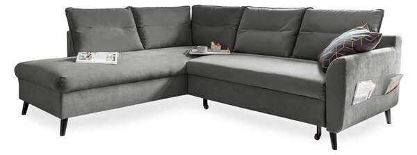 Divano letto angolare in velluto grigio chiaro L, angolo sinistro Stylish Stan - Miuform