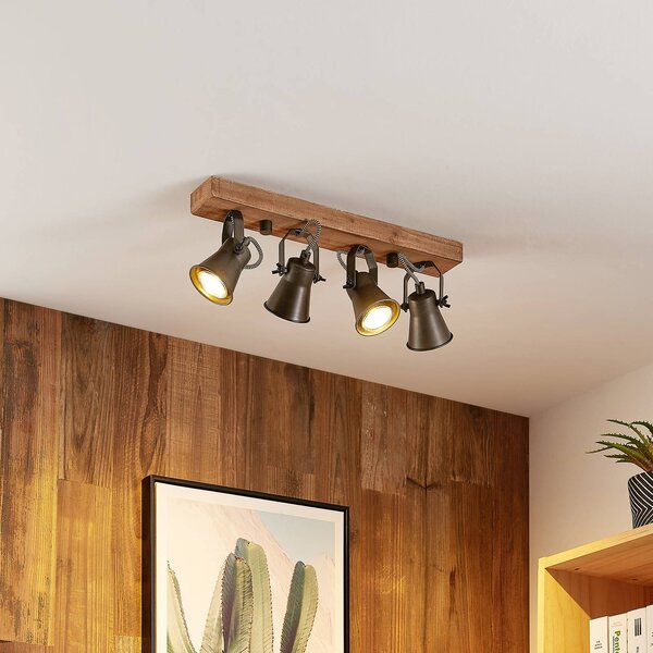Lindby fatto da soffitto Grandesa, 35 cm, a 4 luci, legno, metallo Grandesa Lindby, dimmerabile, Legno scuro, Soggiorno / Sala da pranzo, Legno, Vintage, Faretto alogeno