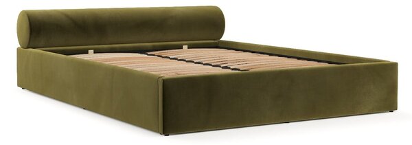 Letto matrimoniale imbottito verde scuro con contenitore e rete inclusi 180x200 cm Solvo – Maison de Rêve