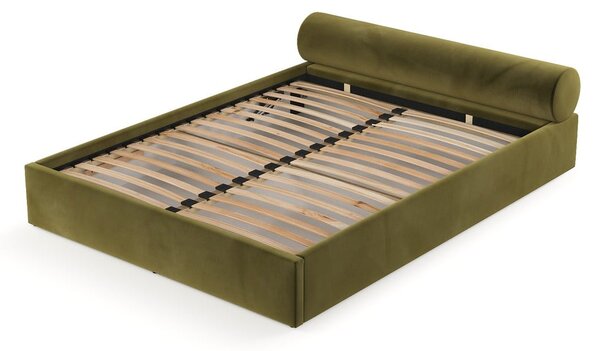 Letto matrimoniale imbottito verde scuro con contenitore e rete inclusi 180x200 cm Solvo – Maison de Rêve