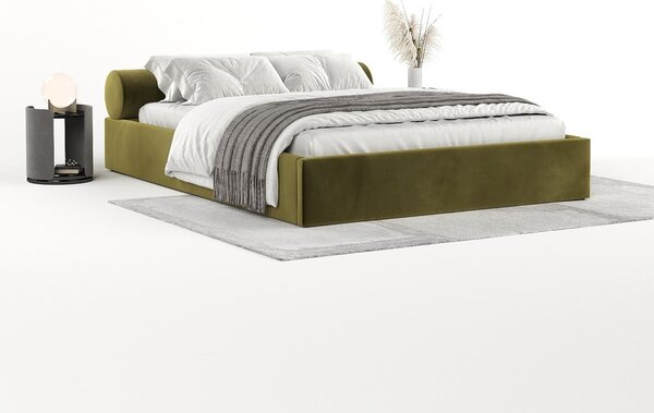 Letto matrimoniale imbottito verde scuro con contenitore e rete inclusi 180x200 cm Solvo – Maison de Rêve
