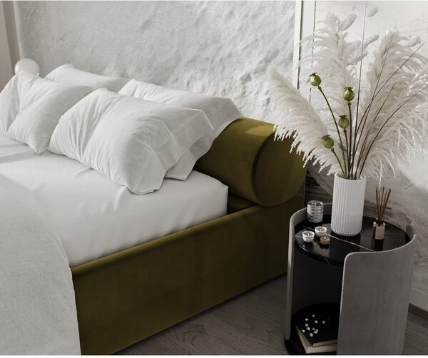 Letto matrimoniale imbottito verde scuro con contenitore e rete inclusi 180x200 cm Solvo – Maison de Rêve