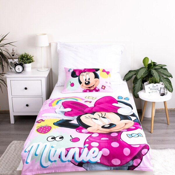 Set copripiumino e federa da bambini rosa in cotone per culla 100x135 cm Minnie "Sweet" – Jerry Fabrics