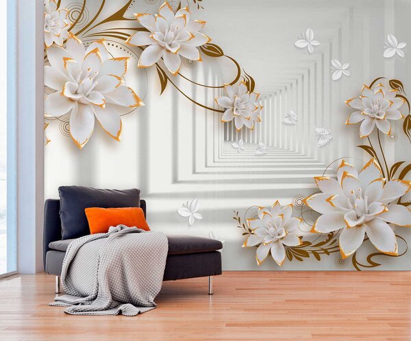 Carta da parati Fiori e farfalle in un tunnel di luce, Carta da parati 3D, Carta da parati Fiori 3D, u47046 : Uwalls.it