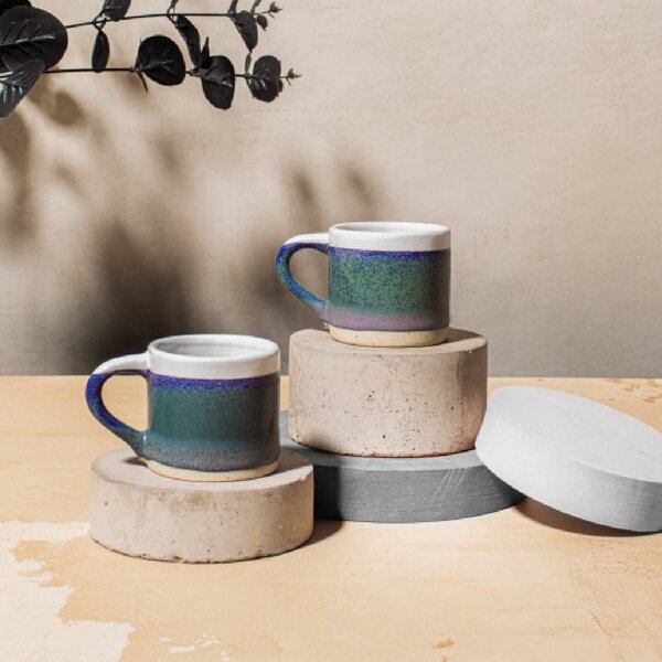 Tazze in set per espresso blu scuro in gres 2 pz 80 ml Marlow – Sass & Belle