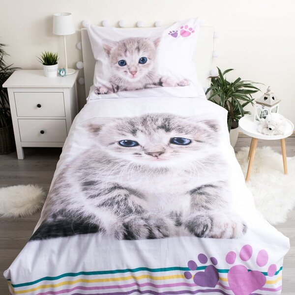 Set copripiumino e federa da bambini bianco in cotone per letto singolo 140x200 cm Kitten "Colour" – Jerry Fabrics