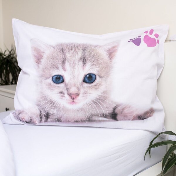 Set copripiumino e federa da bambini bianco in cotone per letto singolo 140x200 cm Kitten "Colour" – Jerry Fabrics