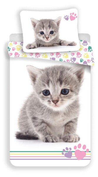 Set copripiumino e federa da bambini bianco in cotone per letto singolo 140x200 cm Kitten "Colour" – Jerry Fabrics