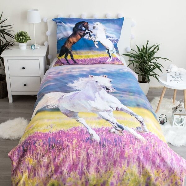 Set copripiumino e federa da bambini in cotone per letto singolo 140x200 cm Horse "Meadow" – Jerry Fabrics