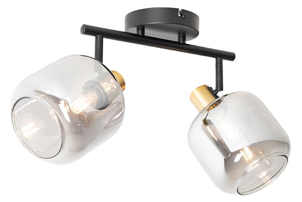Faretto da soffitto nero con oro e vetro fumé 2 luci - Zuzanna