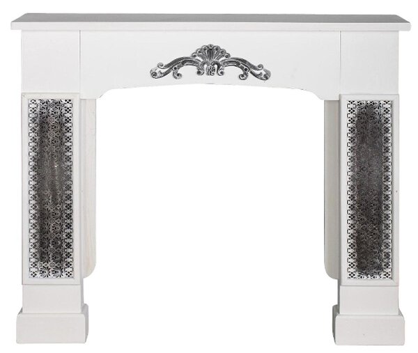 Casa Padrino cornice per camino in stile country con ornamenti bianchi 115 x 23 x H. 100 cm - Decorazione fatta a mano in stile country