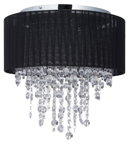 Relaxdays Lampada da soffitto in cristallo, paralume in organza, attacco G9, lampada da soffitto a 5 luci, 39x40 cm, nero/argento