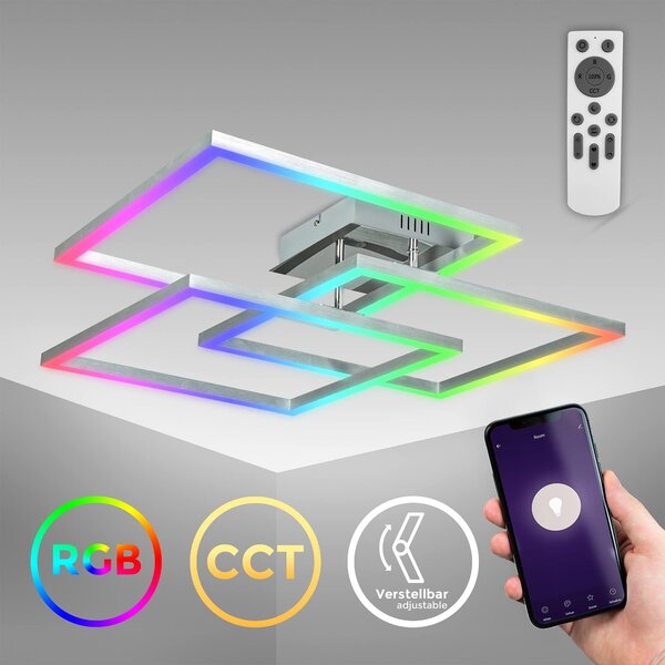 B.K.Licht Plafoniera LED smart WiFi, App e telecomando, controllo vocale, dimmerabile, CCT luce calda, neutra, fredda, colorata RGB, iOS & Android