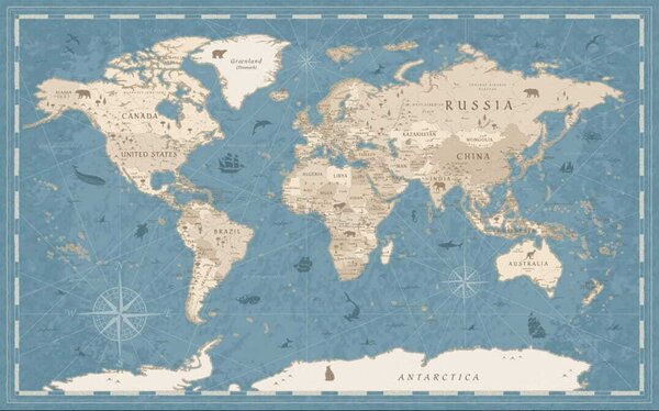 Carta da parati Mappa del mondo, Carta da parati per Bambini, Carta da parati popolare, u50378 - Tapeko.it