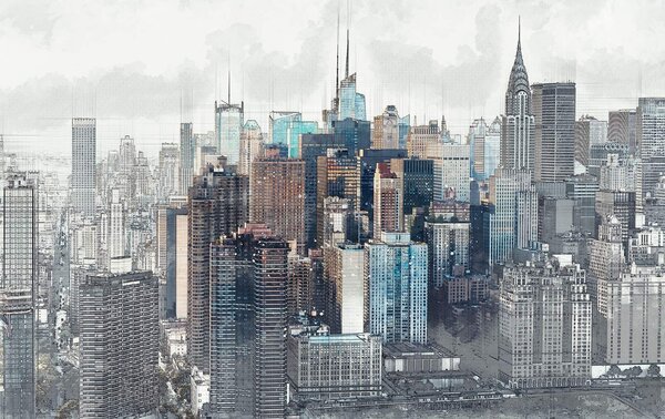 Carta da parati Lo skyline della città con molti edifici alti, Carta da parati design, Carta da parati popolare, u51081 - Tapeko.it