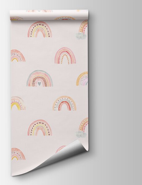 Carta da parati Pattern di arcobaleni su sfondo bianco, Carta da parati per Bambini, Carta da parati popolare, u51251 - Tapeko.it