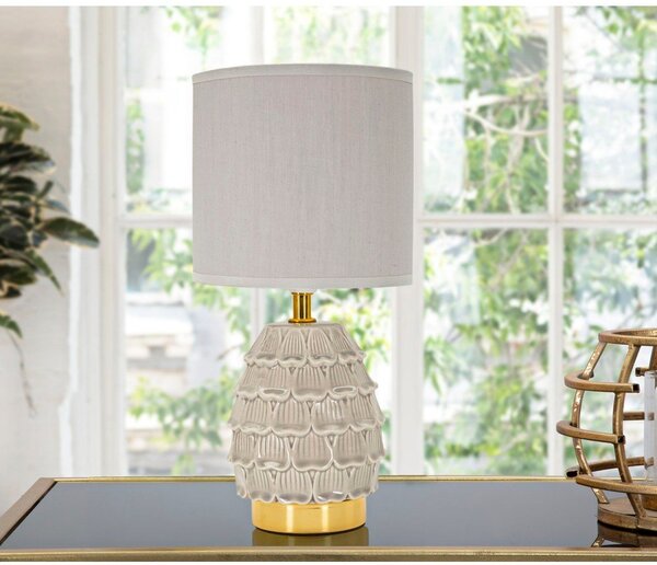 Lampada da tavolo beige in ceramica con paralume in tessuto (altezza totale 30,5 cm) Pigny – Mauro Ferretti