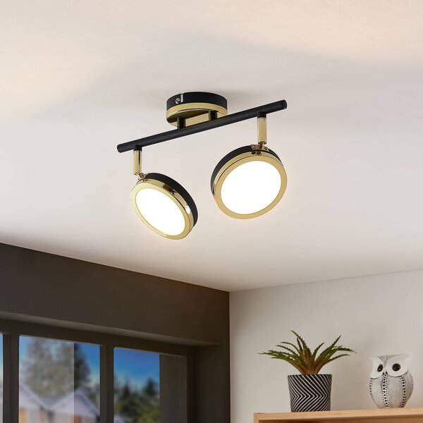 Lindby fatto da soffitto Alsani, a 2 luci, acciaio, nero, oro