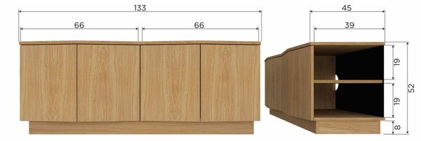 Mobile TV di colore naturale in rovere massiccio 133x52x45 cm Zuma – WOOOD