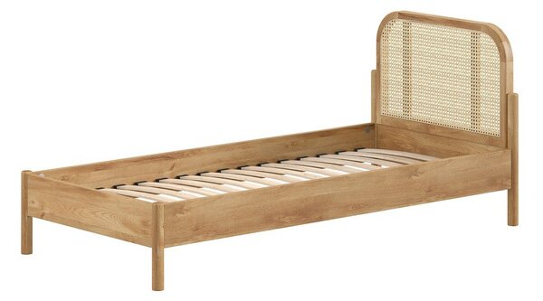 Letto singolo di colore naturale in rovere massiccio con rete inclusa 90x200 cm Olive Rotan – Vipack