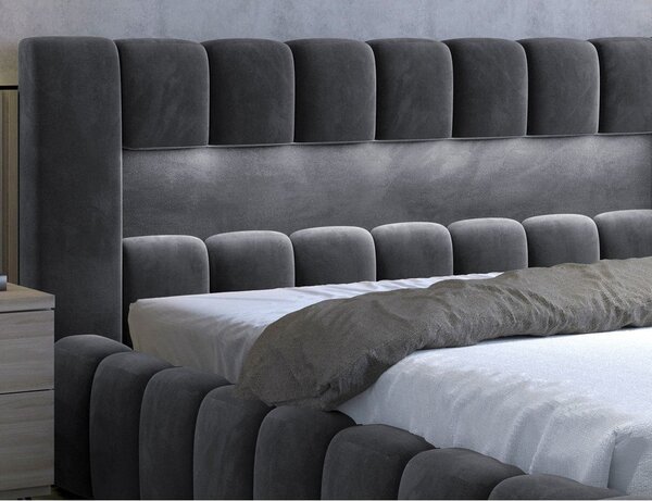 Letto matrimoniale imbottito grigio con contenitore con rete inclusa 180x200 cm Lamica – ELTAP