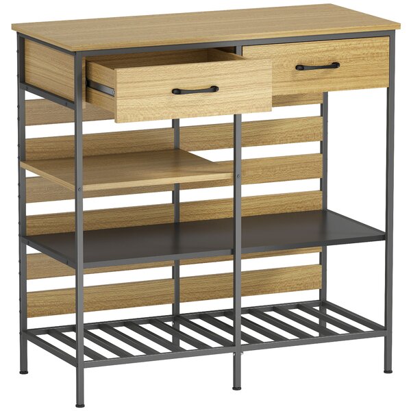 HOMCOM Buffet da cucina, con 2 cassetti e 3 ripiani aperti, 90 x 40 x 91 cm, Legno naturale e nero | Aosom Italy
