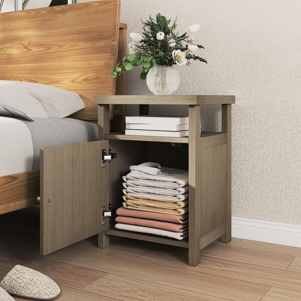 HOMCOM Comodino con Scaffale Aperto e Vano con Anta in Rattan, 40x35x55 cm, Legno Naturale | Aosom Italy