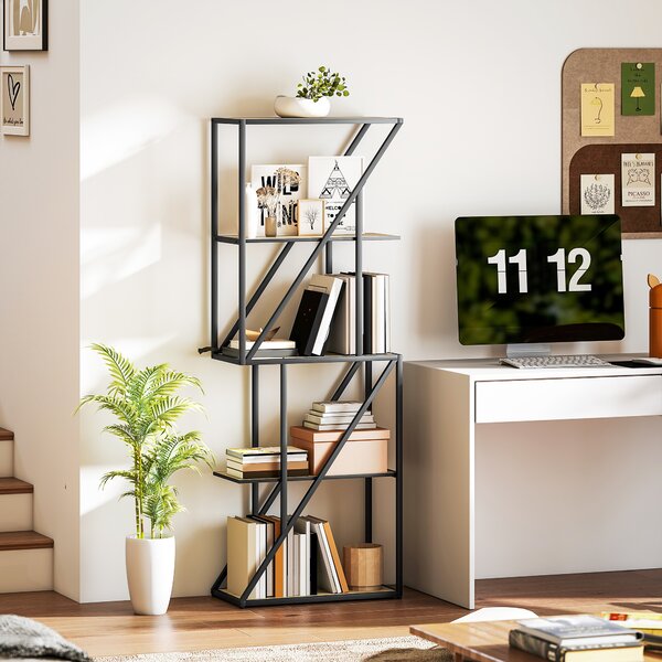 HOMCOM Libreria a 5 Livelli in Stile Industriale con Ripiani Aperti e Telaio in Acciaio 60x30x165 cm Rovere | Aosom Italy