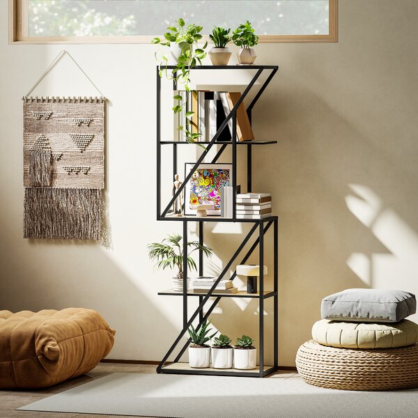 HOMCOM Libreria a 5 Livelli in Stile Industriale con Ripiani Aperti e Telaio in Acciaio 60x30x165 cm Rovere | Aosom Italy