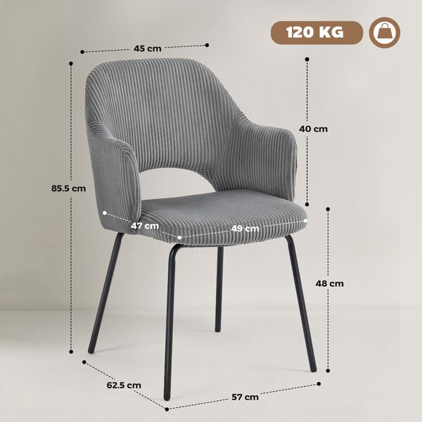 HOMCOM Sedia rivestita in Velluto a Coste, con Forma a Conchiglia e Gambe in Metallo, Grigio | Aosom Italy