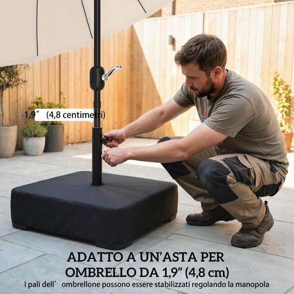 Outsunny Base per Ombrellone Riempibile con Sabbia 80 kg/Sabbia Bagnata 90 kg, per Pali di Ombrelloni da Ø48 mm, Nero | Aosom Italy