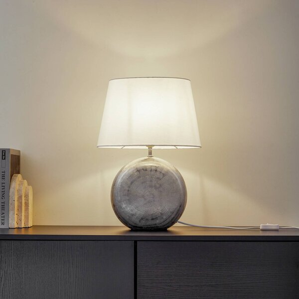 Lampada da tavolo Florentino Lindby, Bianco / Opale, Soggiorno / Sala da pranzo, Tessuto / Stoffa / Seta, Lampada da tavolo