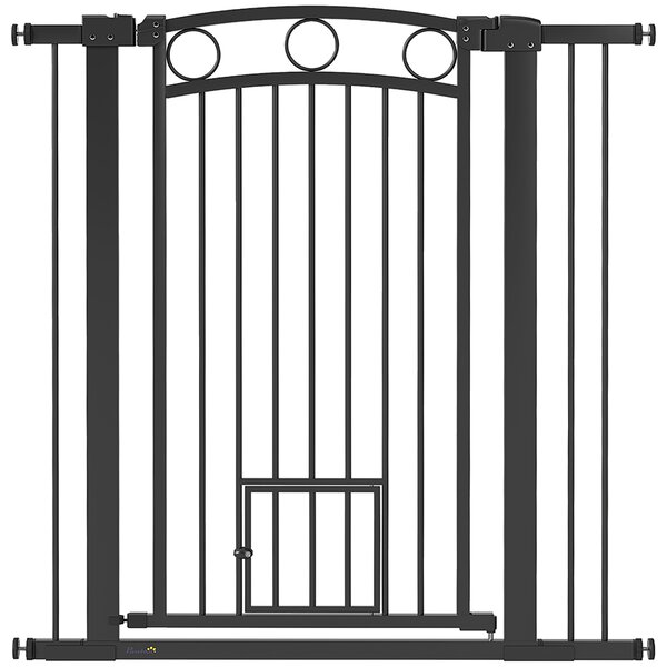 PawHut Cancello per Animali Alto 106 cm con Larghezza Regolabile, Porta per Gatti Integrata, Nero | Aosom Italy