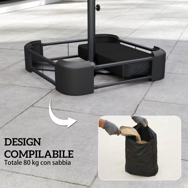 Outsunny Base per Ombrellone Riempibile con Sabbia 80 kg/Sabbia Bagnata 90 kg, per Pali di Ombrelloni da Ø48 mm, Nero | Aosom Italy