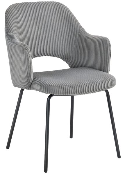 HOMCOM Sedia rivestita in Velluto a Coste, con Forma a Conchiglia e Gambe in Metallo, Grigio | Aosom Italy