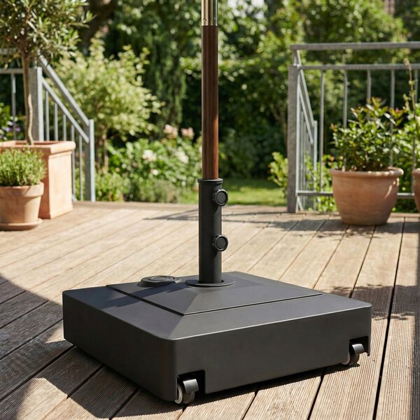 Base per Ombrellone a Rotelle con Freni, con Acqua 40kg/Sabbia 61kg, per Pali Ombrelloni da Ø35/38/48mm, Nero