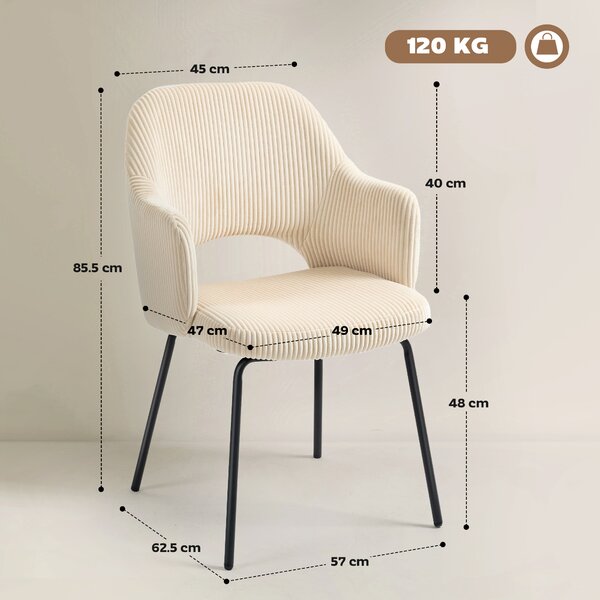 HOMCOM Sedia da Pranzo Moderne con rivestita a Coste in Velluto e Gambe in Metallo, Forma ergonomica a Conchiglia, Beige| Aosom Italy