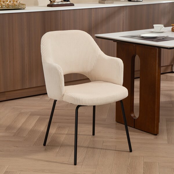 HOMCOM Sedia da Pranzo Moderne con rivestita a Coste in Velluto e Gambe in Metallo, Forma ergonomica a Conchiglia, Beige| Aosom Italy