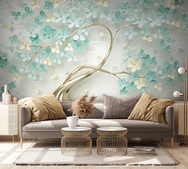 Carta da parati Albero con fiori blu, Carta da parati 3D, Carta da parati Fiori 3D, u52550 : Uwalls.it