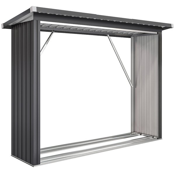 Outsunny Capanno Portalegna in Acciaio da Esterno, Base Rialzata e Tetto Inclinato, 213x66.5x150 cm, Grigio Scuro | Aosom Italy